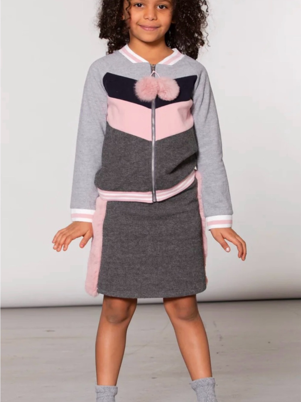 New Deux Par Deux Grey Felt Bomber Jacket & Skirt 4T